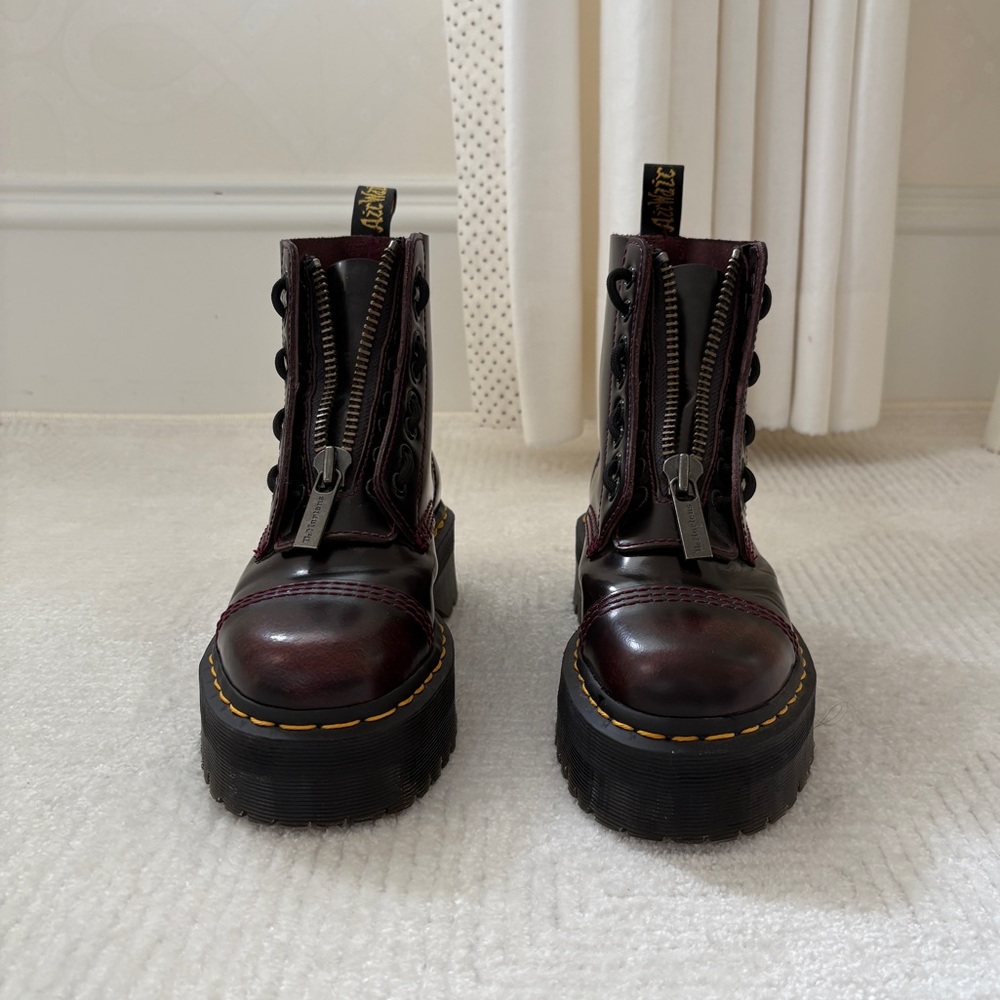 Dr. Martens Sinclair platform boots in Cherry Red Arcadia leather